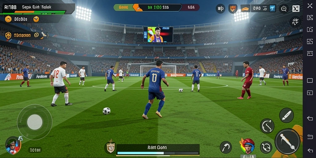Tampilan gameplay seru dengan aksi sepak bola yang mendebarkan.