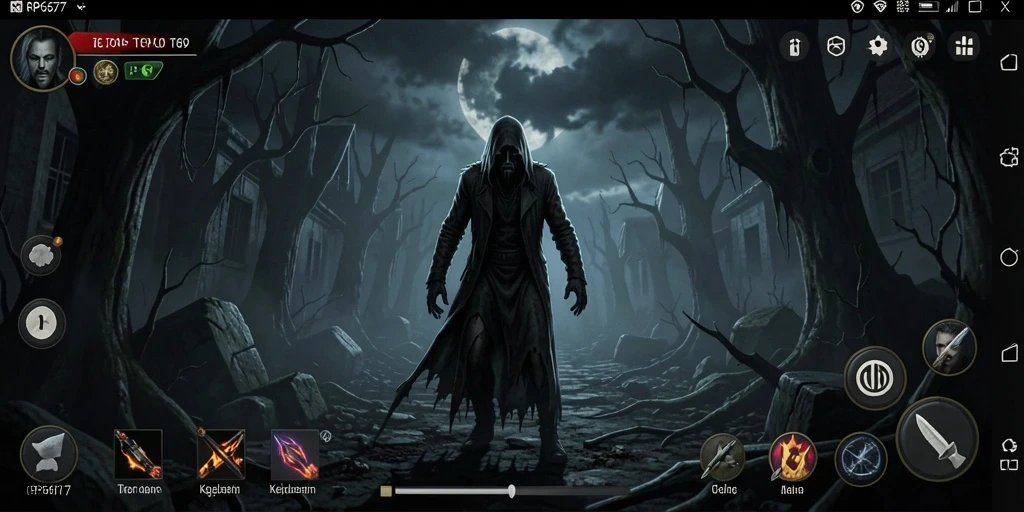 Gameplay RP6677 dengan suasana seram yang mendominasi.