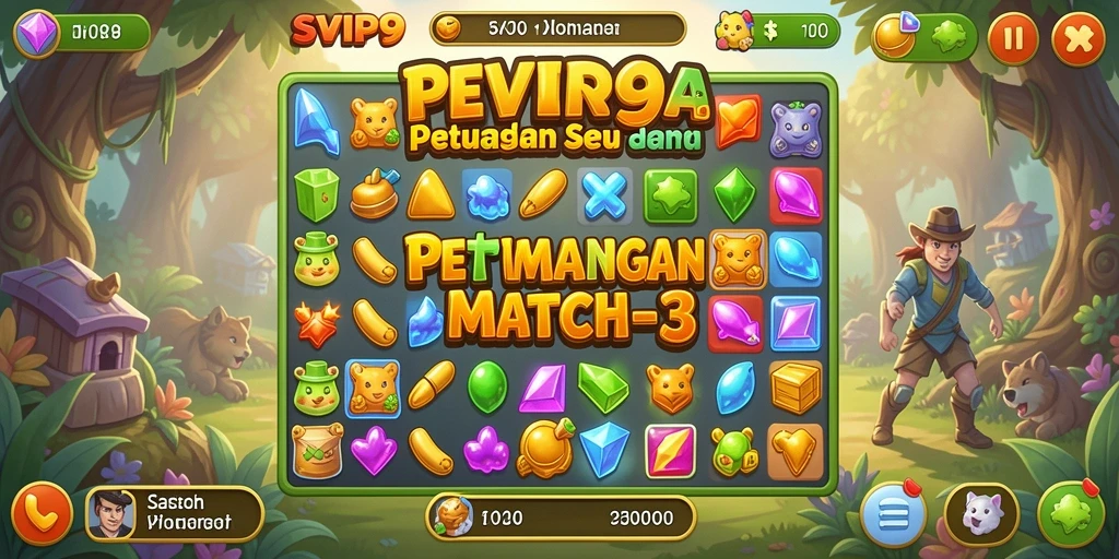 Gameplay seru SVIP9 dengan tantangan Match-3 yang menarik.