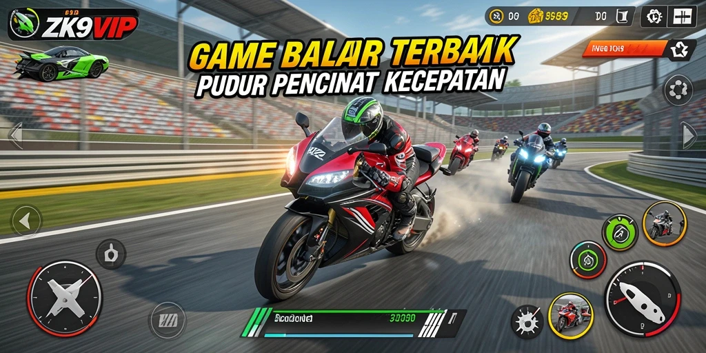 Screenshot utama ZK9VIP menampilkan balapan motor yang intens dan grafis menawan.